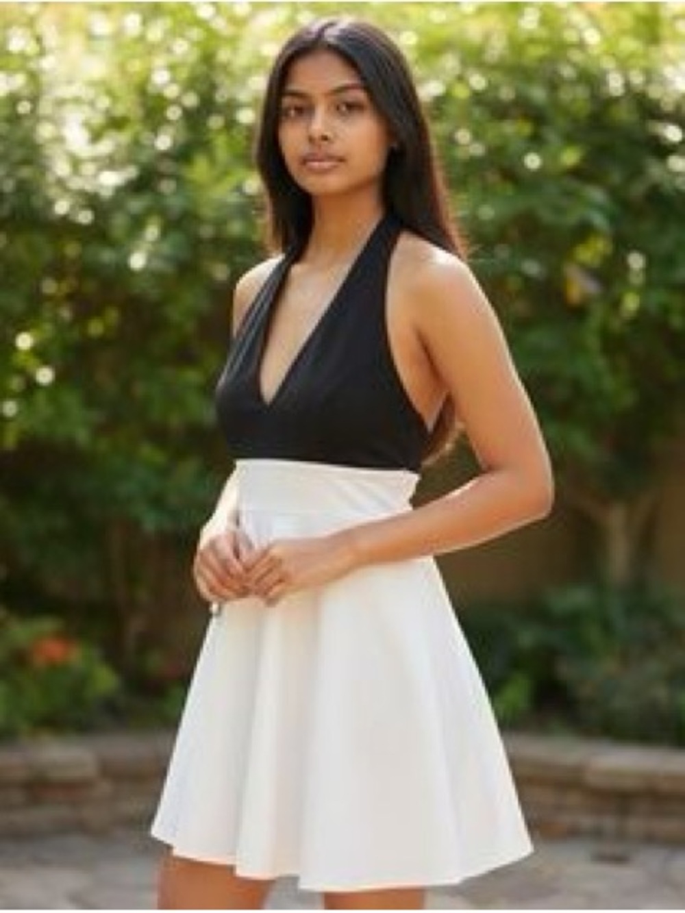 NWT City Studio Black & Ivory Halter Skater Mini Dress 🤍🖤✨